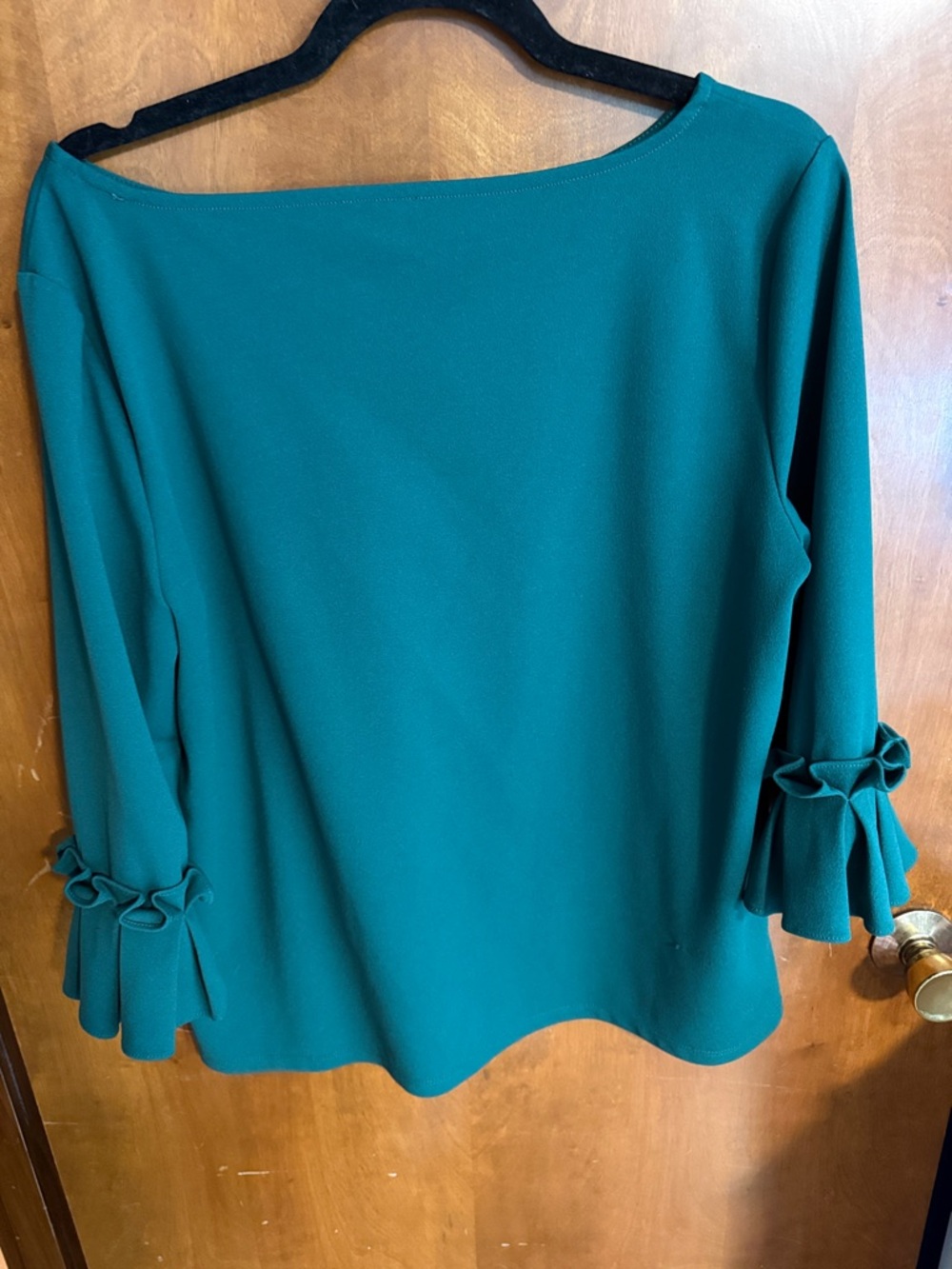 Ann Taylor Teal Boatneck Top with Ruffle Bell Sleeves - Picture 4 of 4
